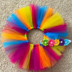New Handmade Multi Color Tutu & Flower Headband